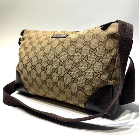 Gucci Handbags - GUCCI GG Canvas Shoulder Bag Messenger Brown Crossbody Leather